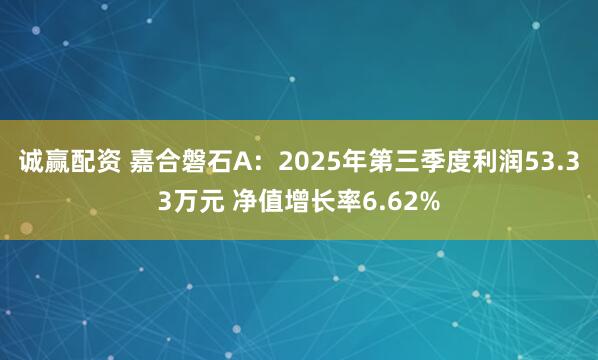 诚赢配资 嘉合磐石A:2025年第三季度利润53.33万元 净值增长率6.62%